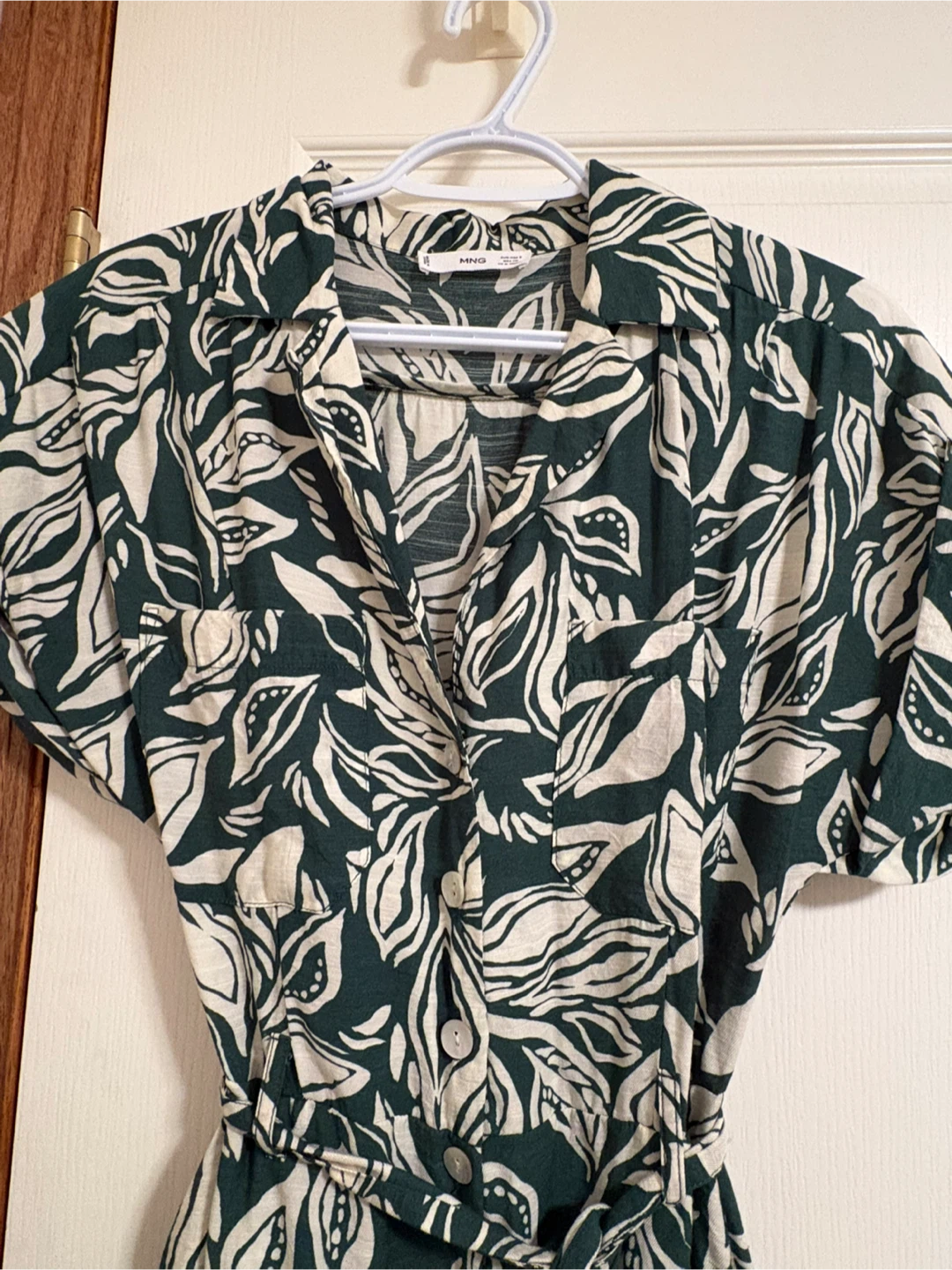 MNG Green Leaf Print Button-Down Jumpsuit - photo 2