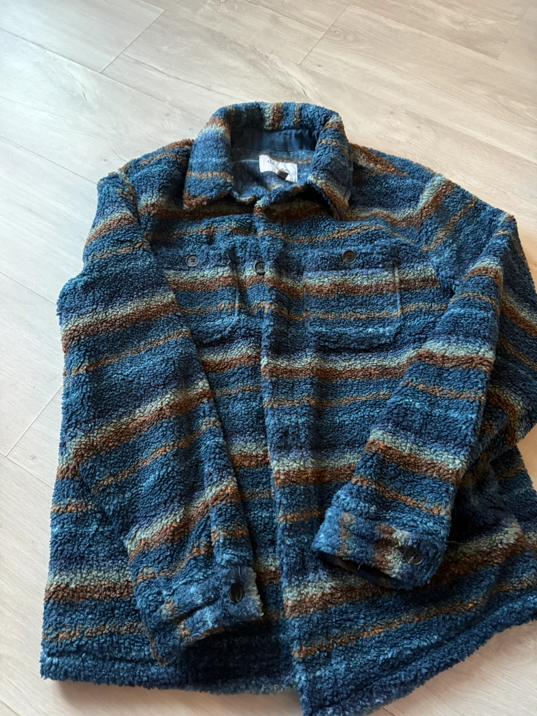 Old Navy Blue Striped Sherpa Button-Up Shirt