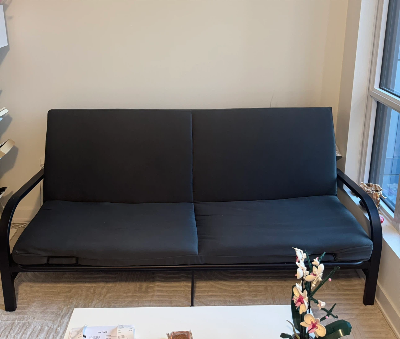 Black Metal Frame Futon Sofa - photo 2
