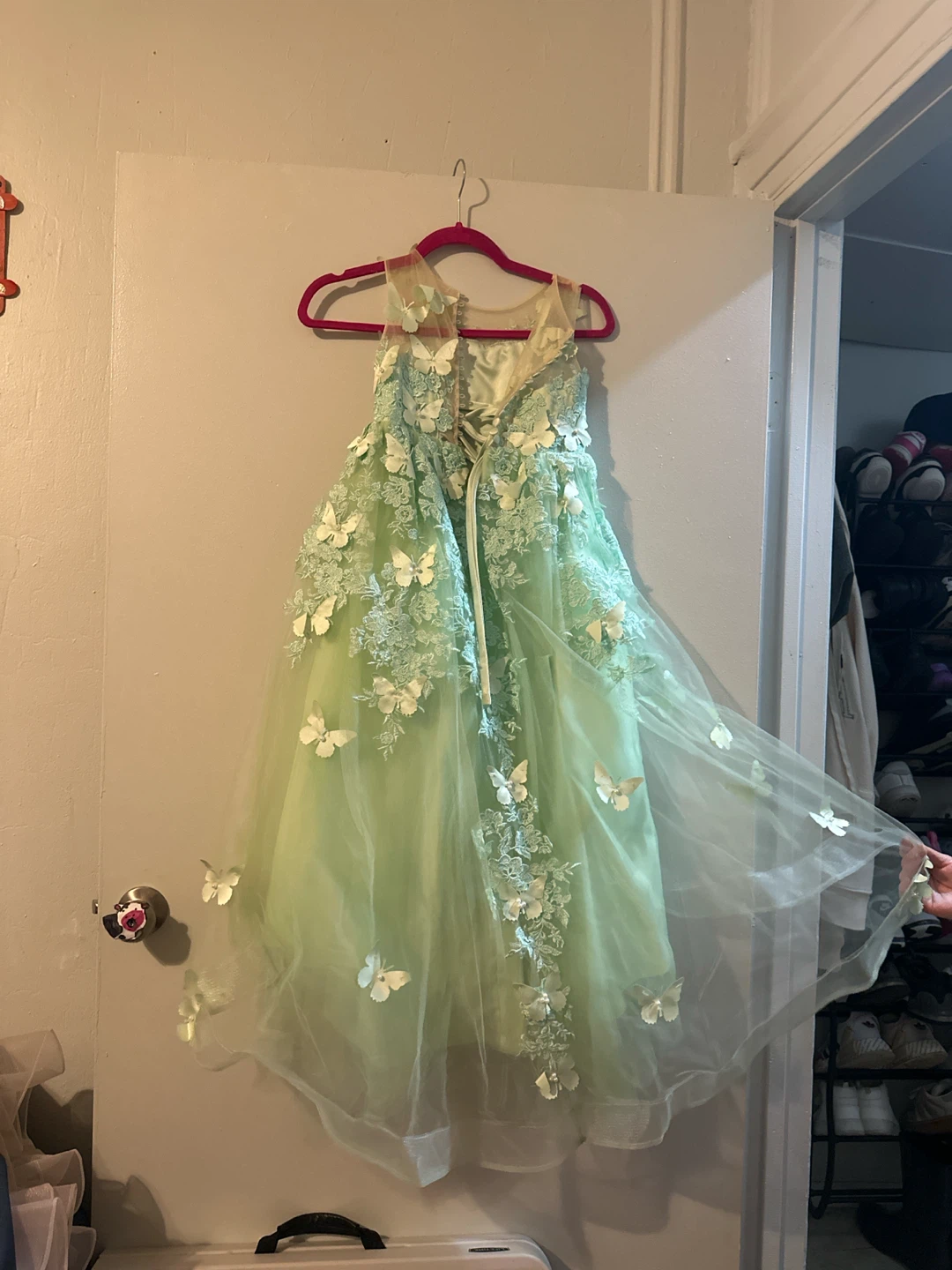 Girls Mint Green Butterfly Lace Dress - photo 2