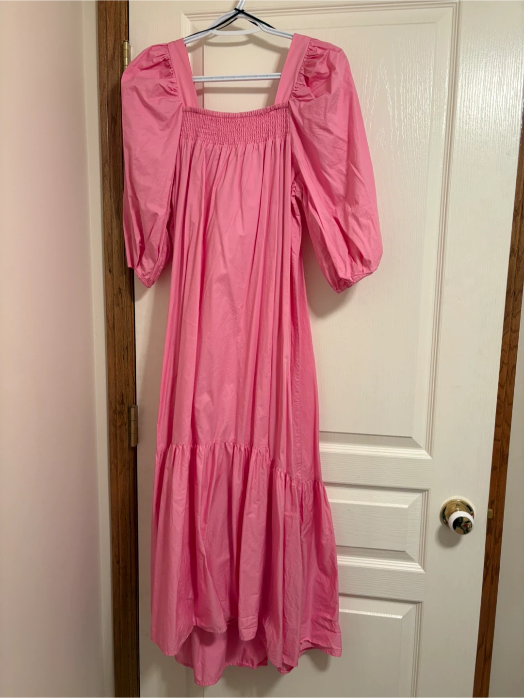 Pink Puff Sleeve Midi Dress