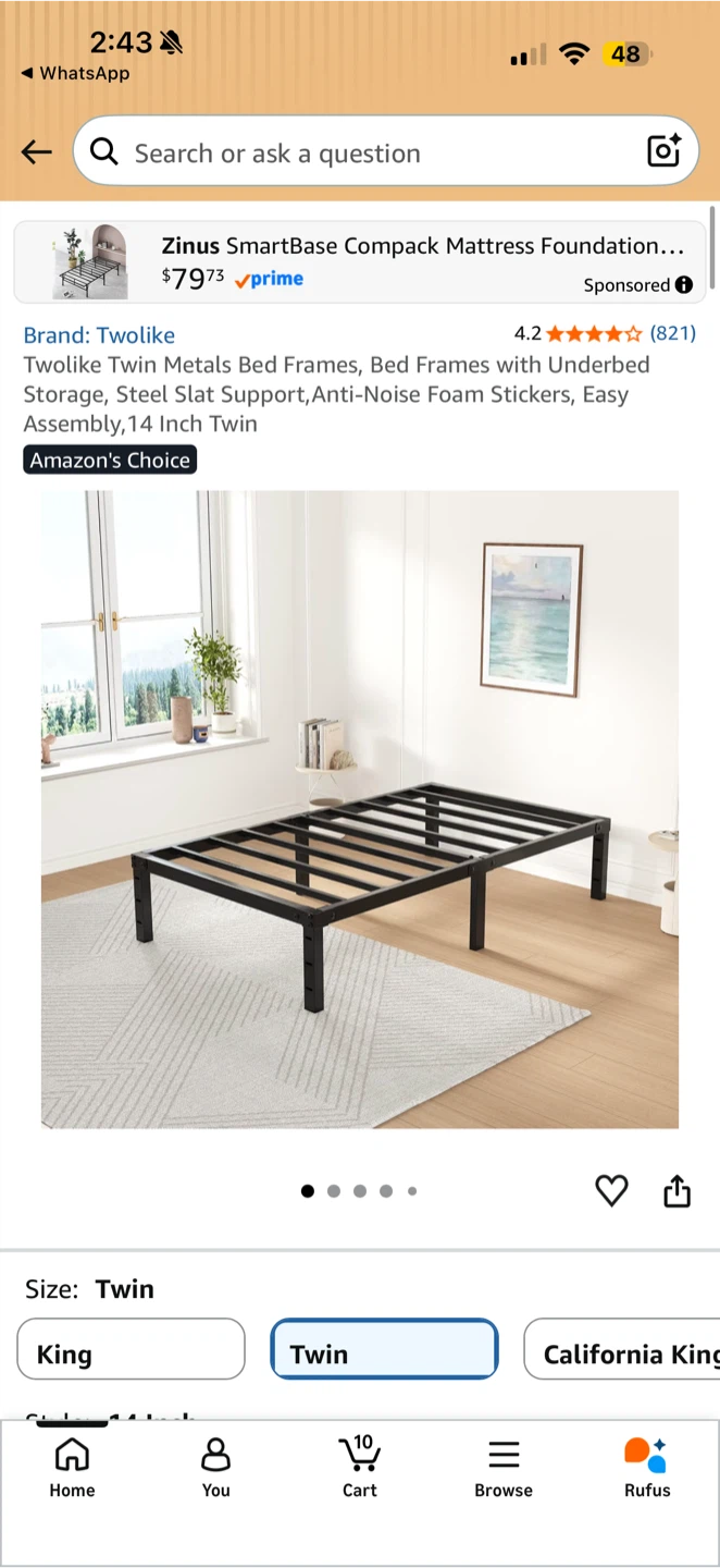 Twolike Twin Metal Bed Frame