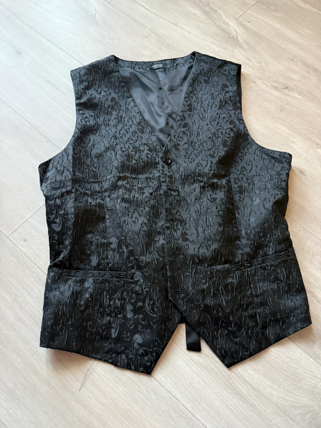 Black patterned men's formal vest