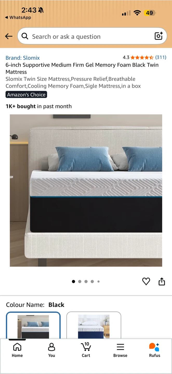 Slomix 6-inch Twin Memory Foam Mattress