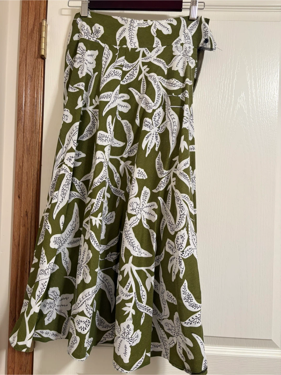 Olive Green Floral Midi Skirt