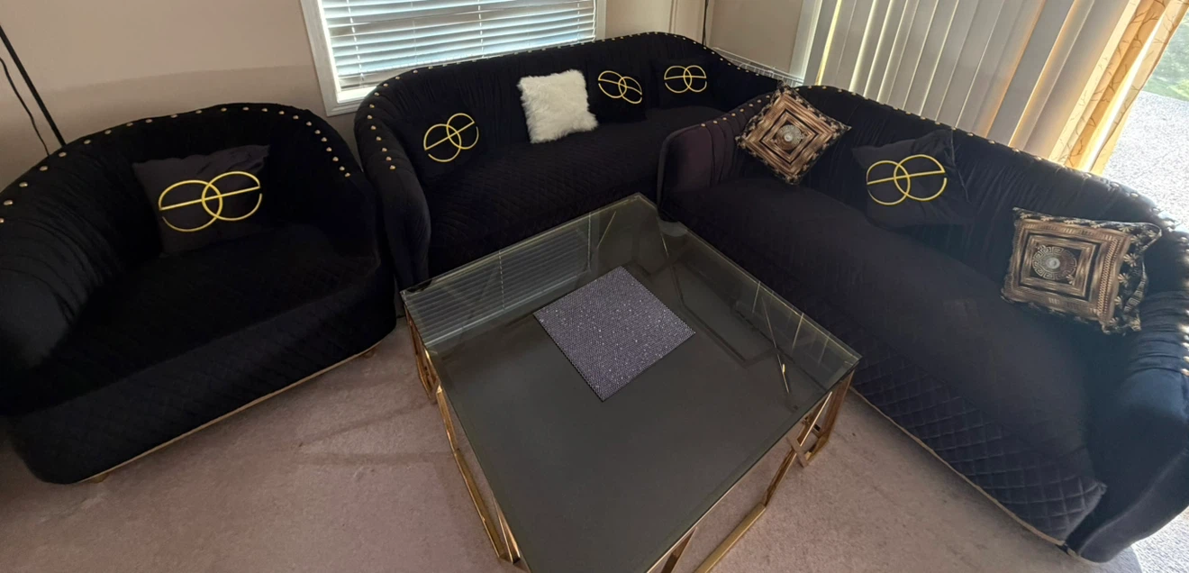 Black Velvet Sofa Set with Coffee Table