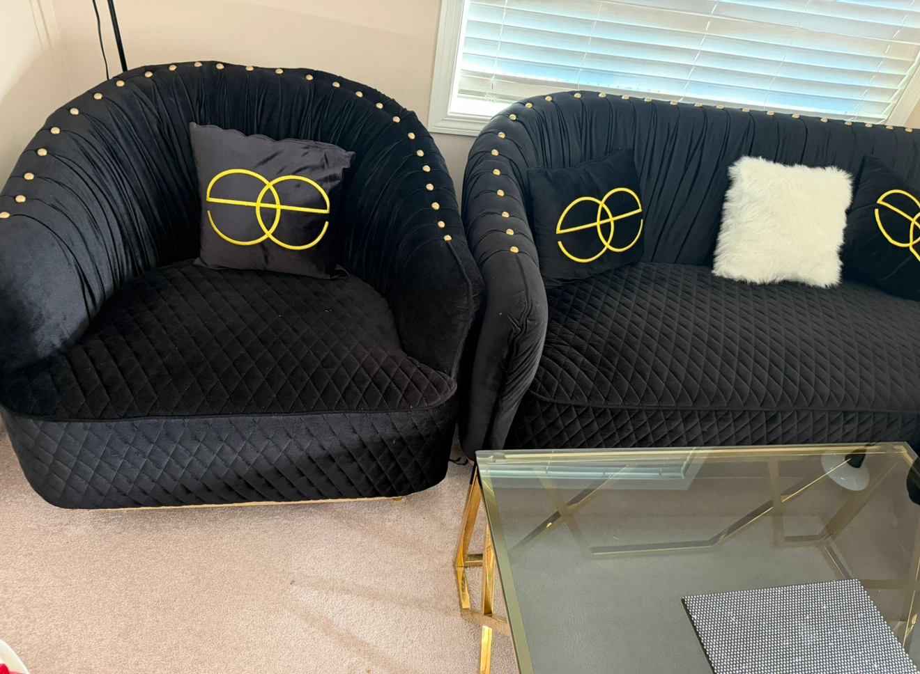 Black Velvet Sofa Set with Coffee Table - photo 2
