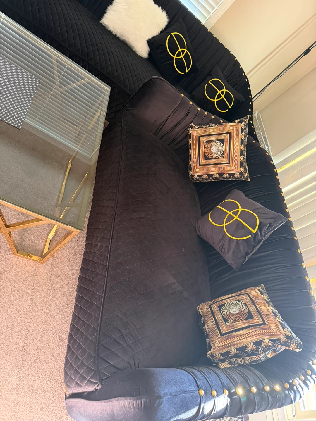 Black Velvet Sofa Set with Coffee Table - photo 3