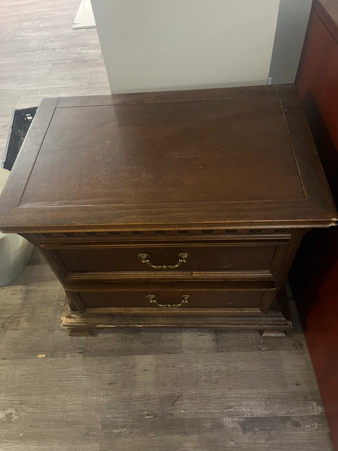 Dark Wood Two-Drawer Nightstand