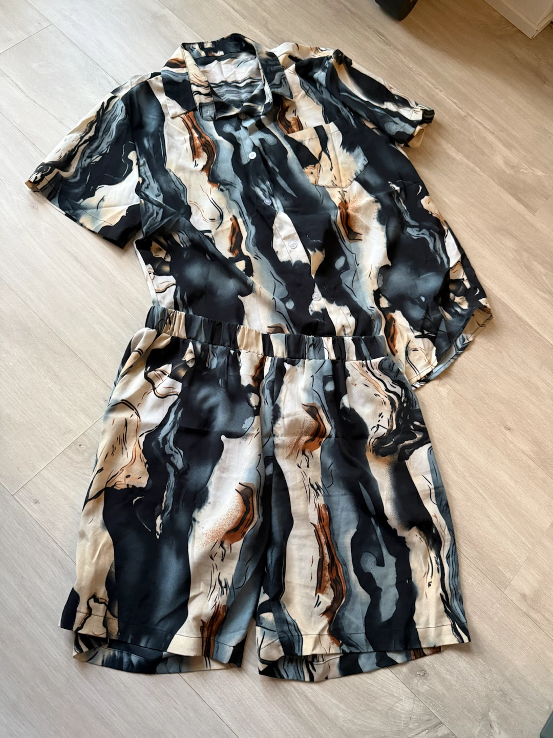 Abstract Print Matching Shirt and Shorts Set