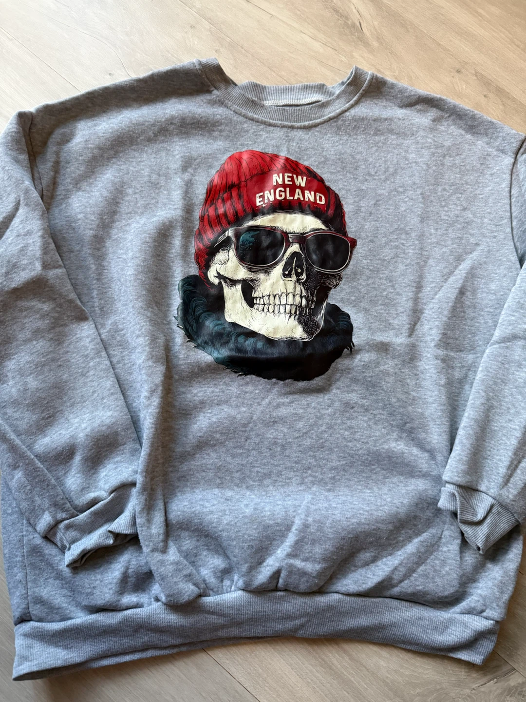 Grey New England Skull Graphic Sweatshirt