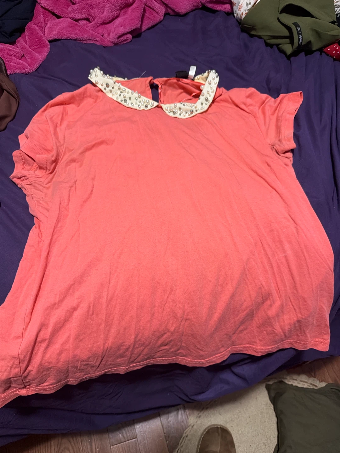 Coral Pink Embellished Collar Top