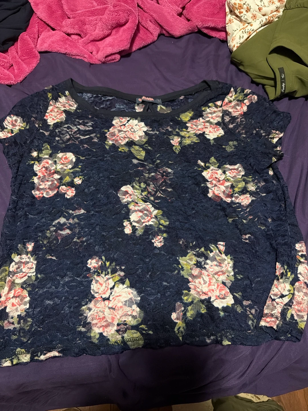 Navy Floral Lace Top