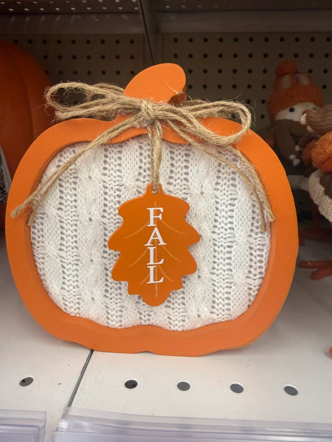 🏈 Orange Pumpkin Fall Decor with Knit Accent