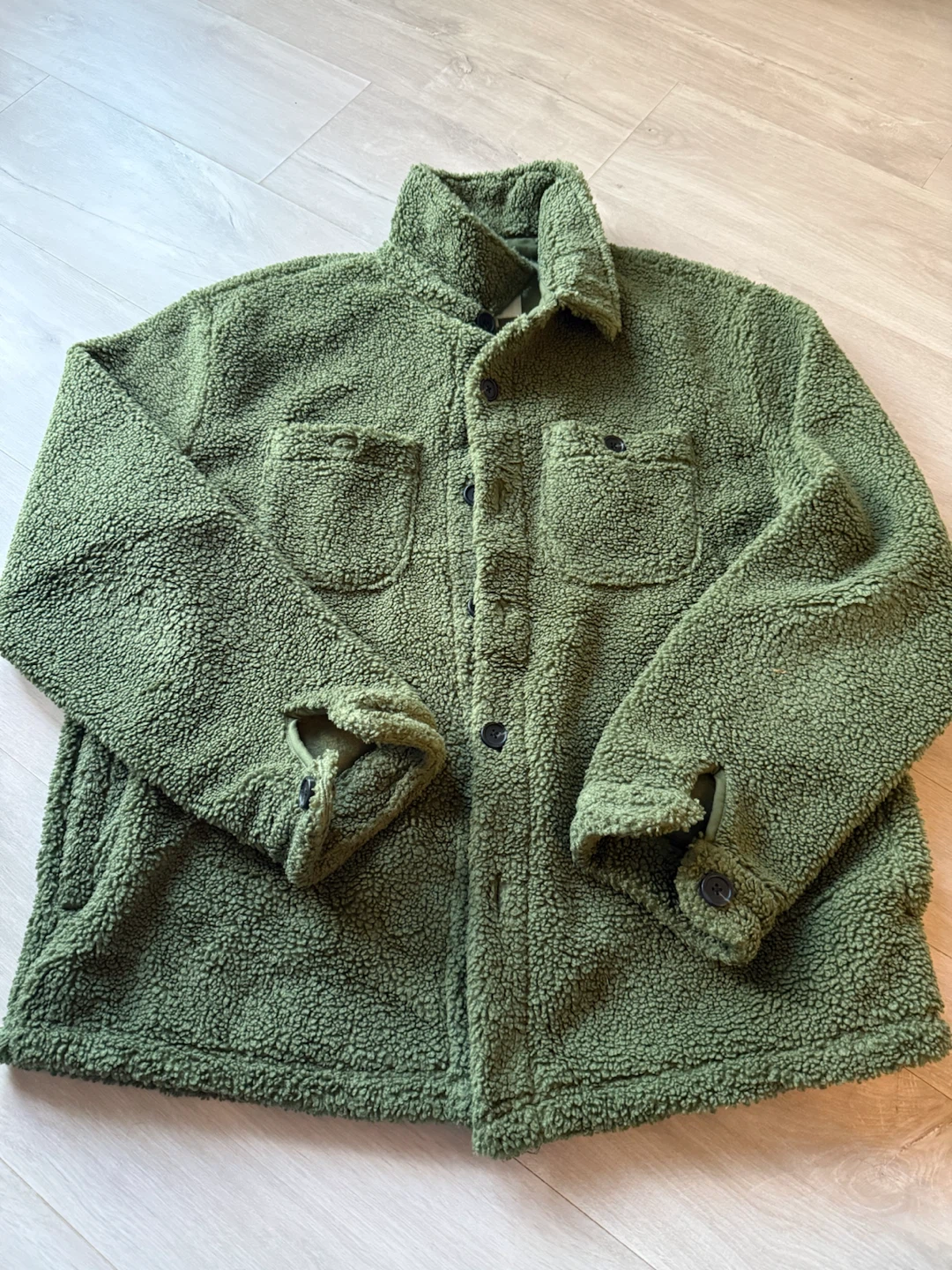 Olive Green Sherpa Shirt Jacket