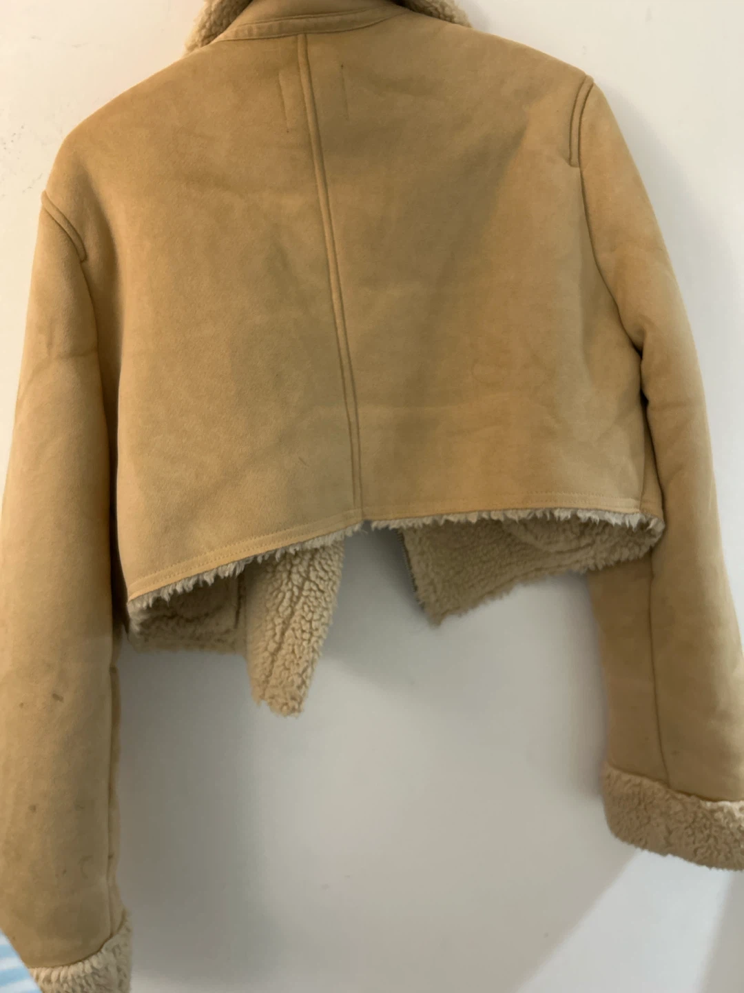 Bershka Faux Shearling Jacket Tan Size L - photo 2