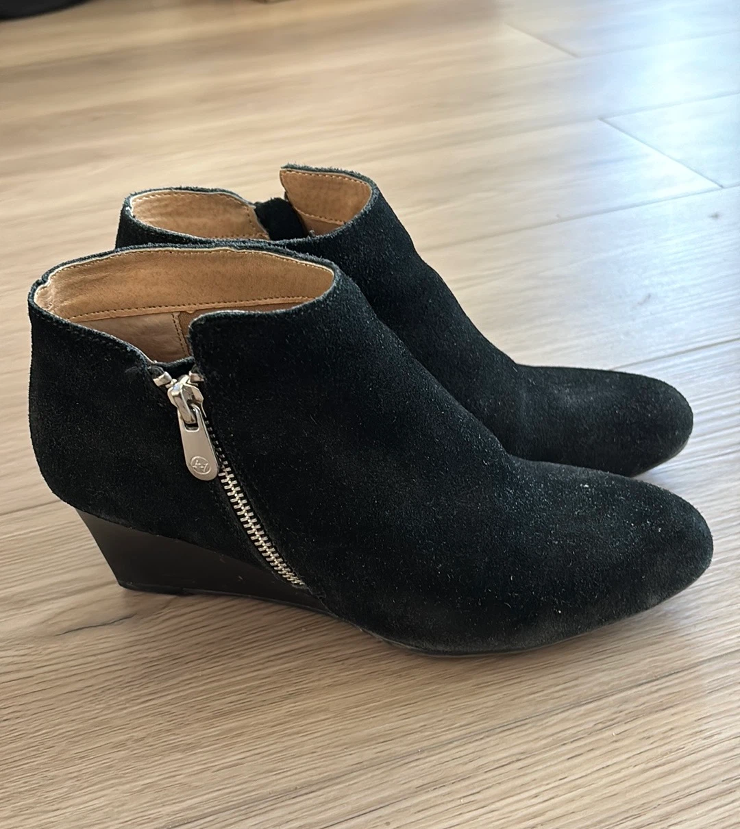Adrienne Vittadini Black Suede Wedge Booties
