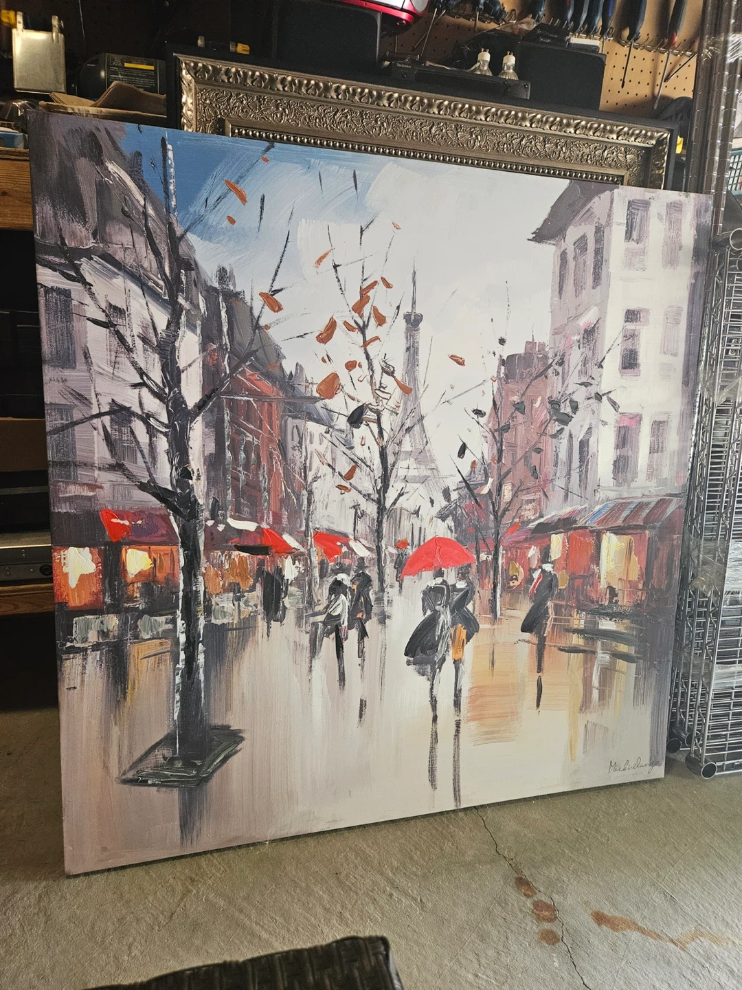 Large Paris Street Scene Oil Painting