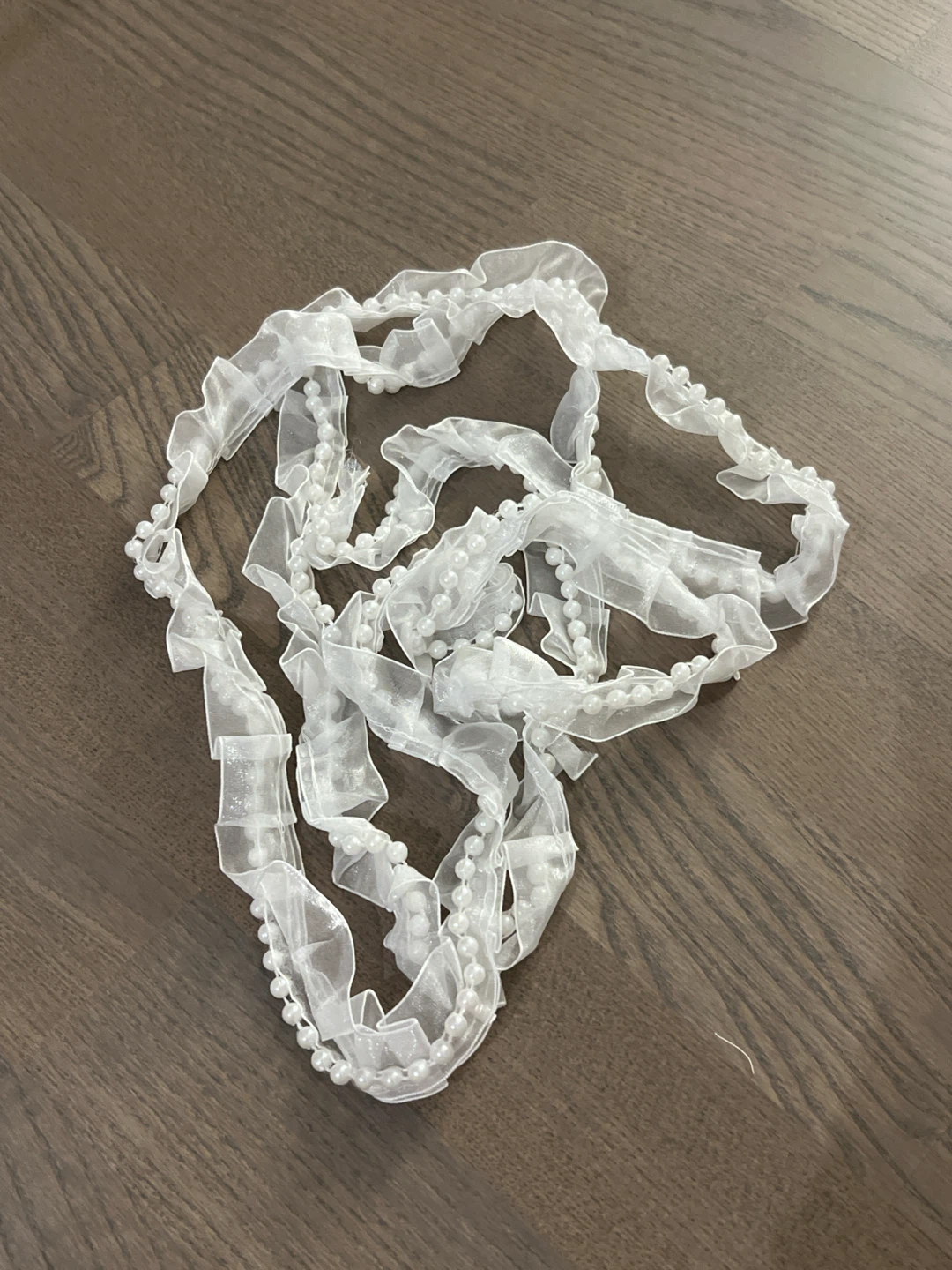 🏈White Organza Pearl Trim Ribbon
