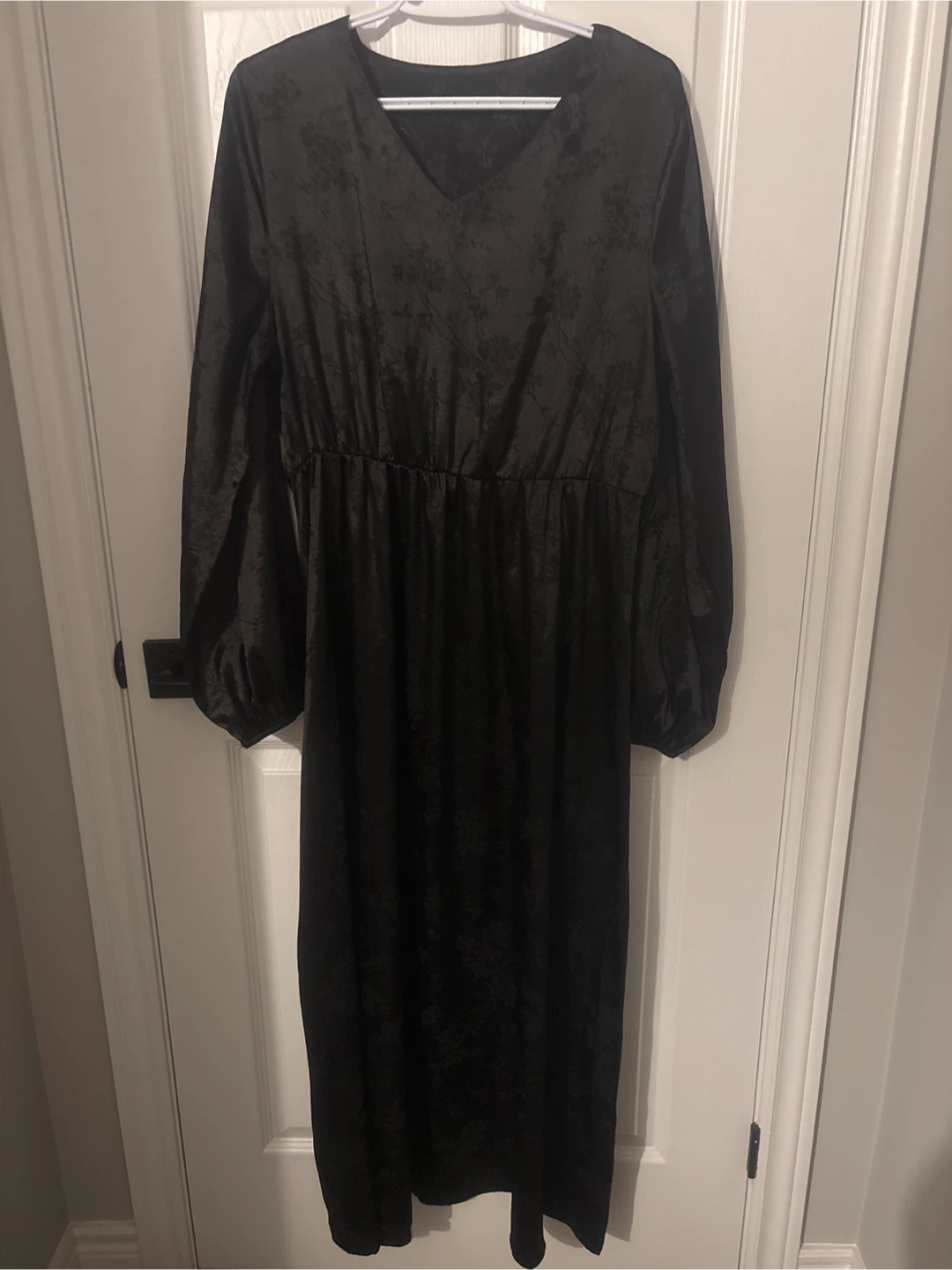 Black Long Sleeve Satin Dress