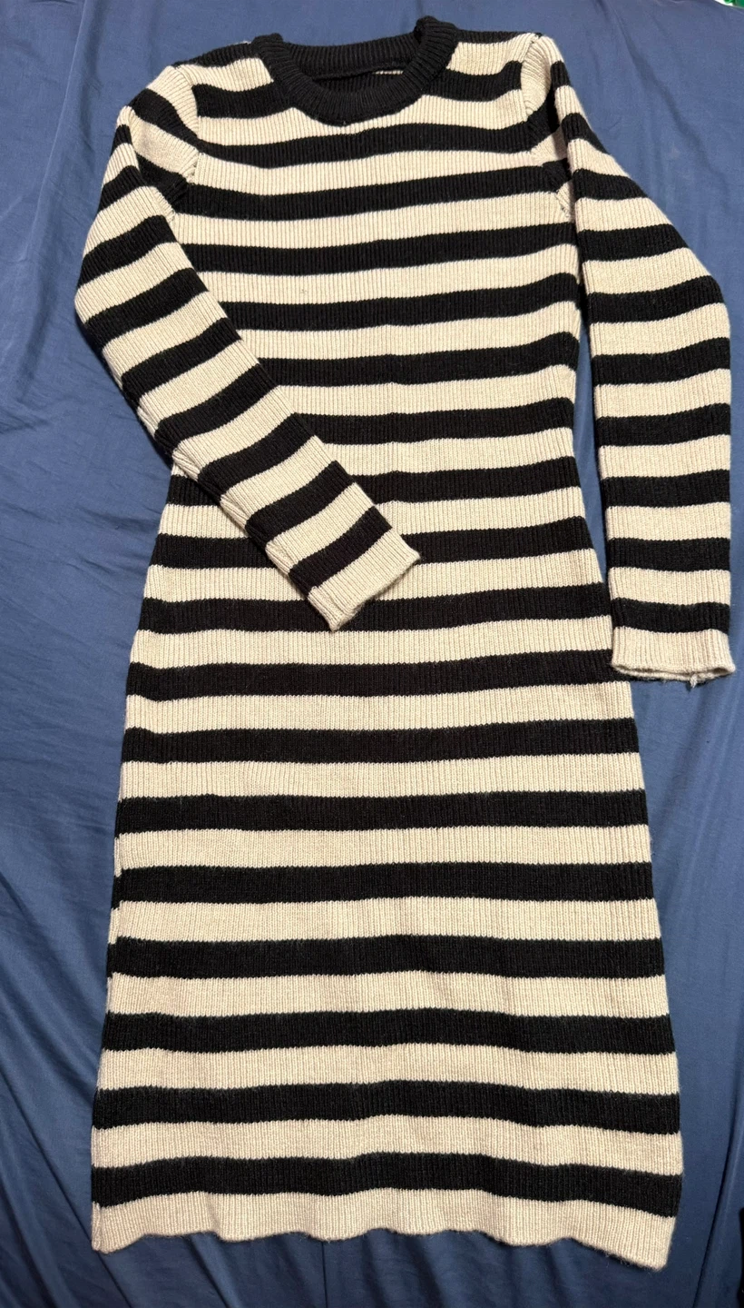 Black and white striped sweater dress