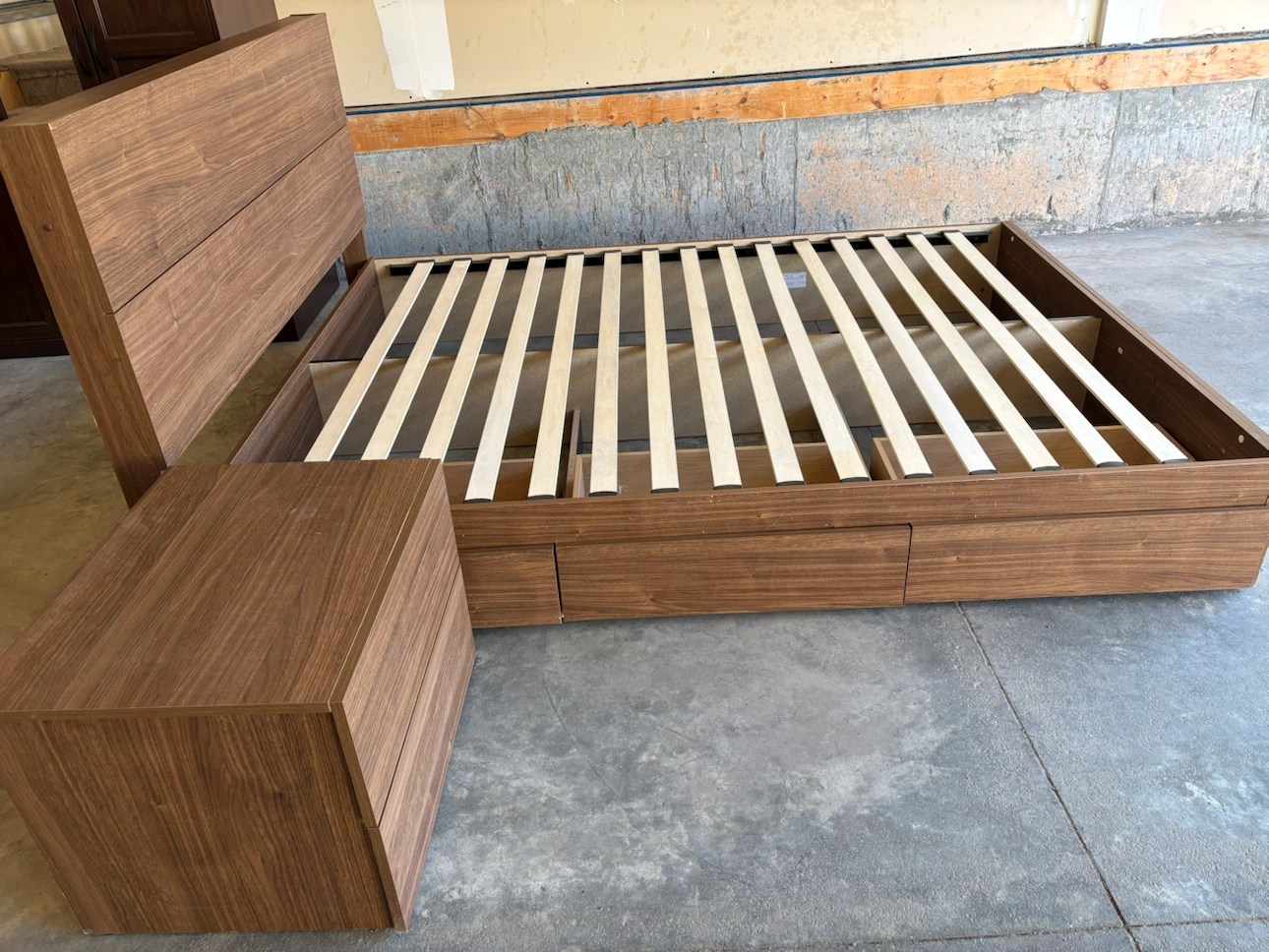 Used IKEA queen bed frame and night stand in excellent condition