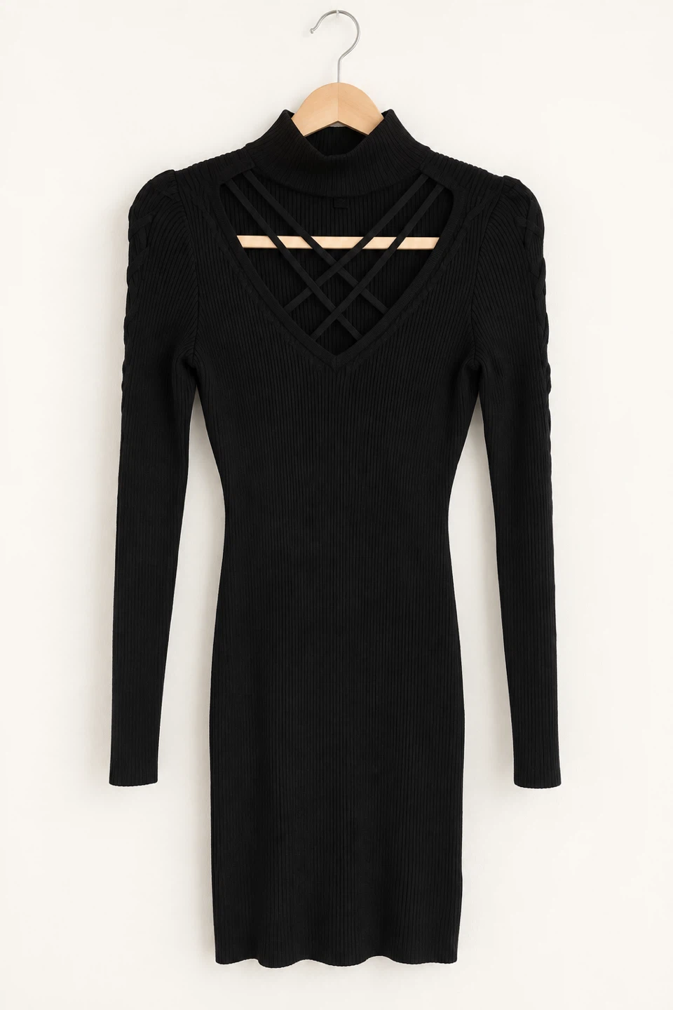 GUESS Black Long-Sleeve Ribbed Sweater Dress