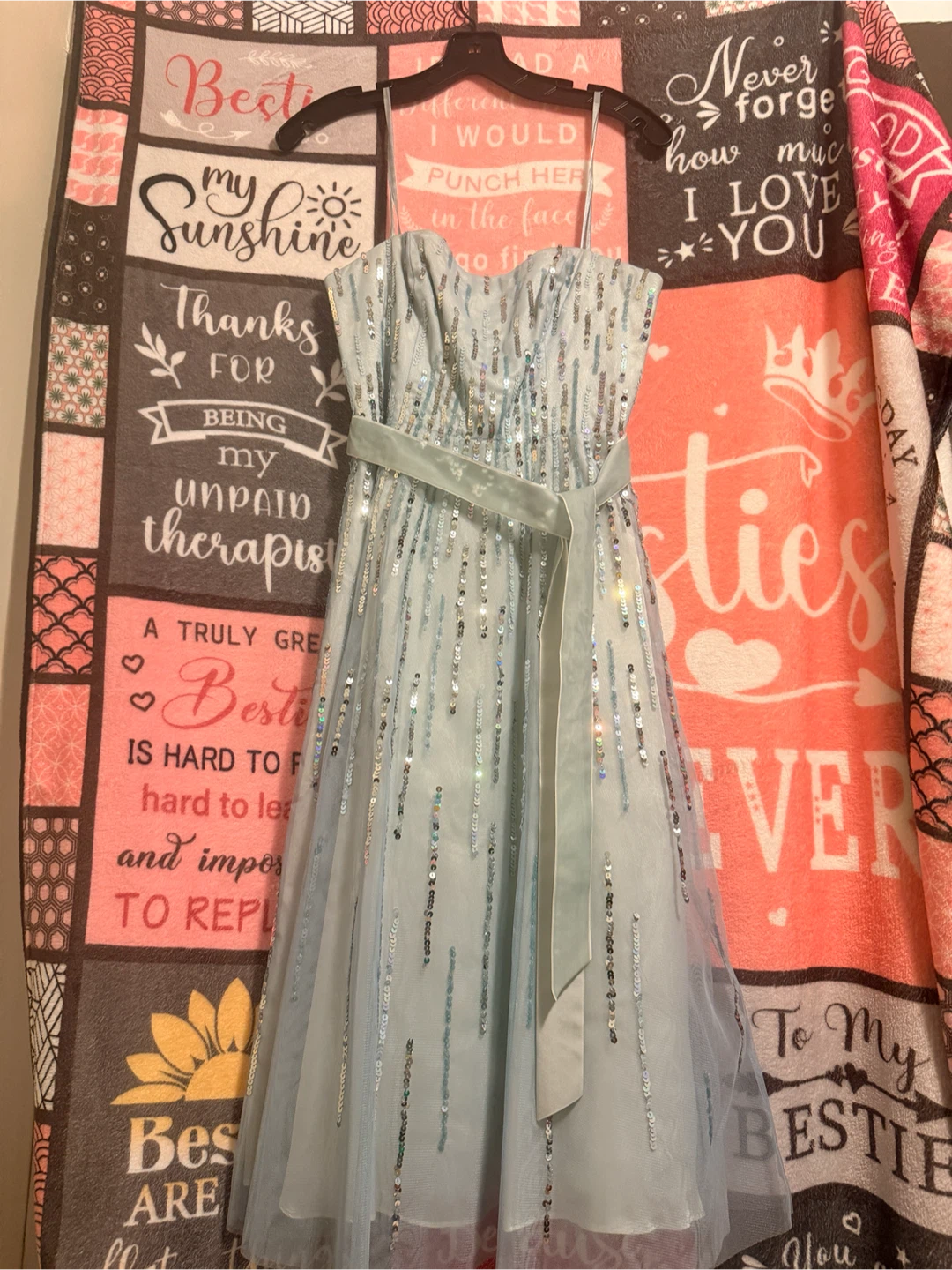 Light Blue Sequin Tulle Formal Dress