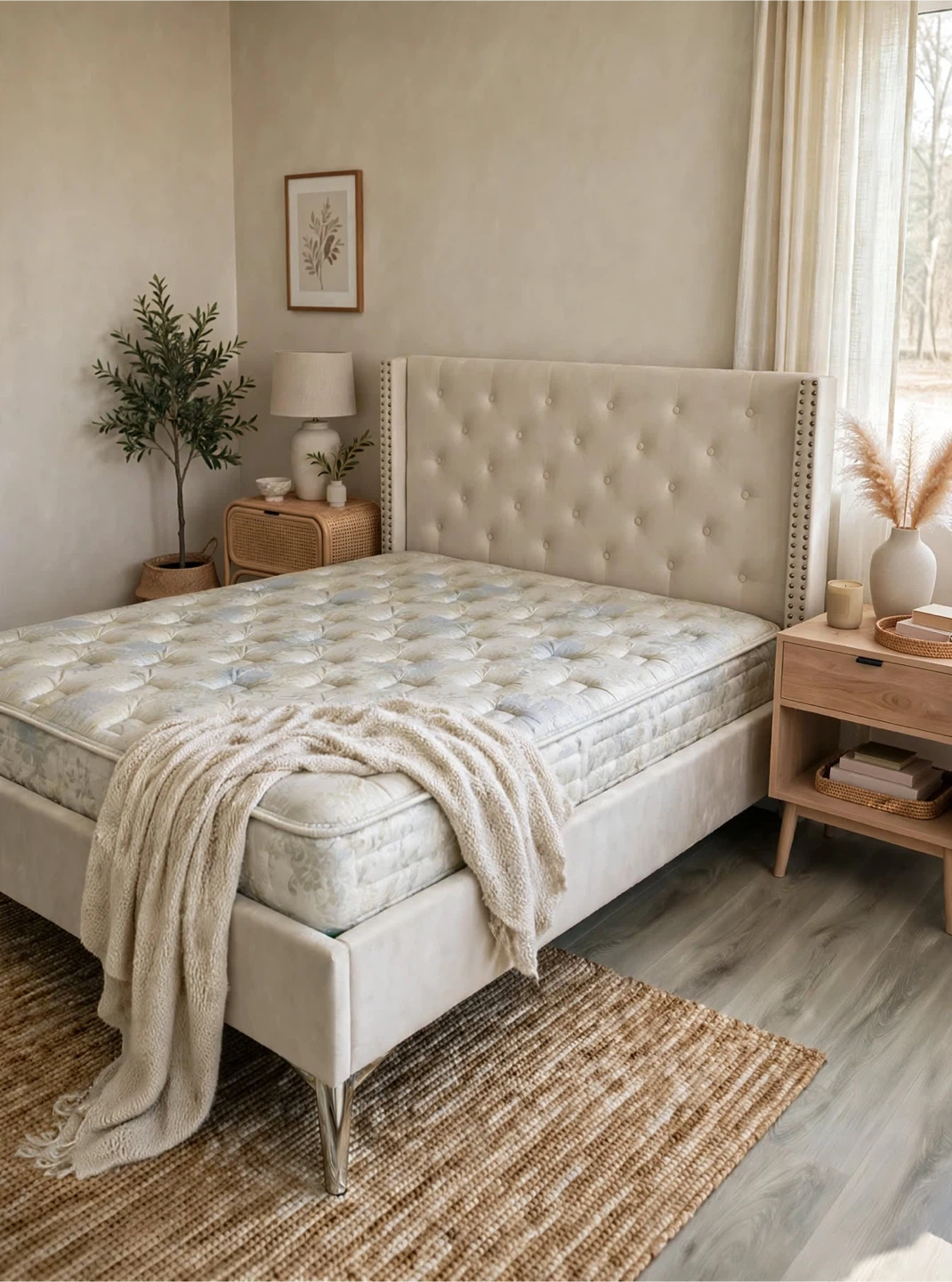 KING SIZE Beige color Bed set with Mattress- like new condition - photo 4