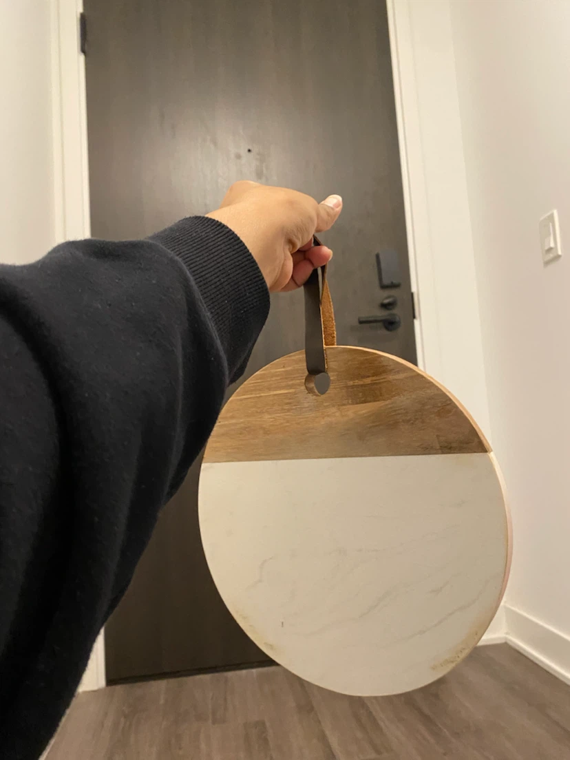 Round Marble and Wood Serving Board