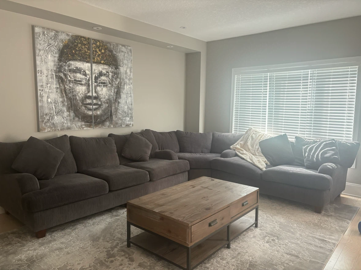 Large grey corduroy sectional sofa