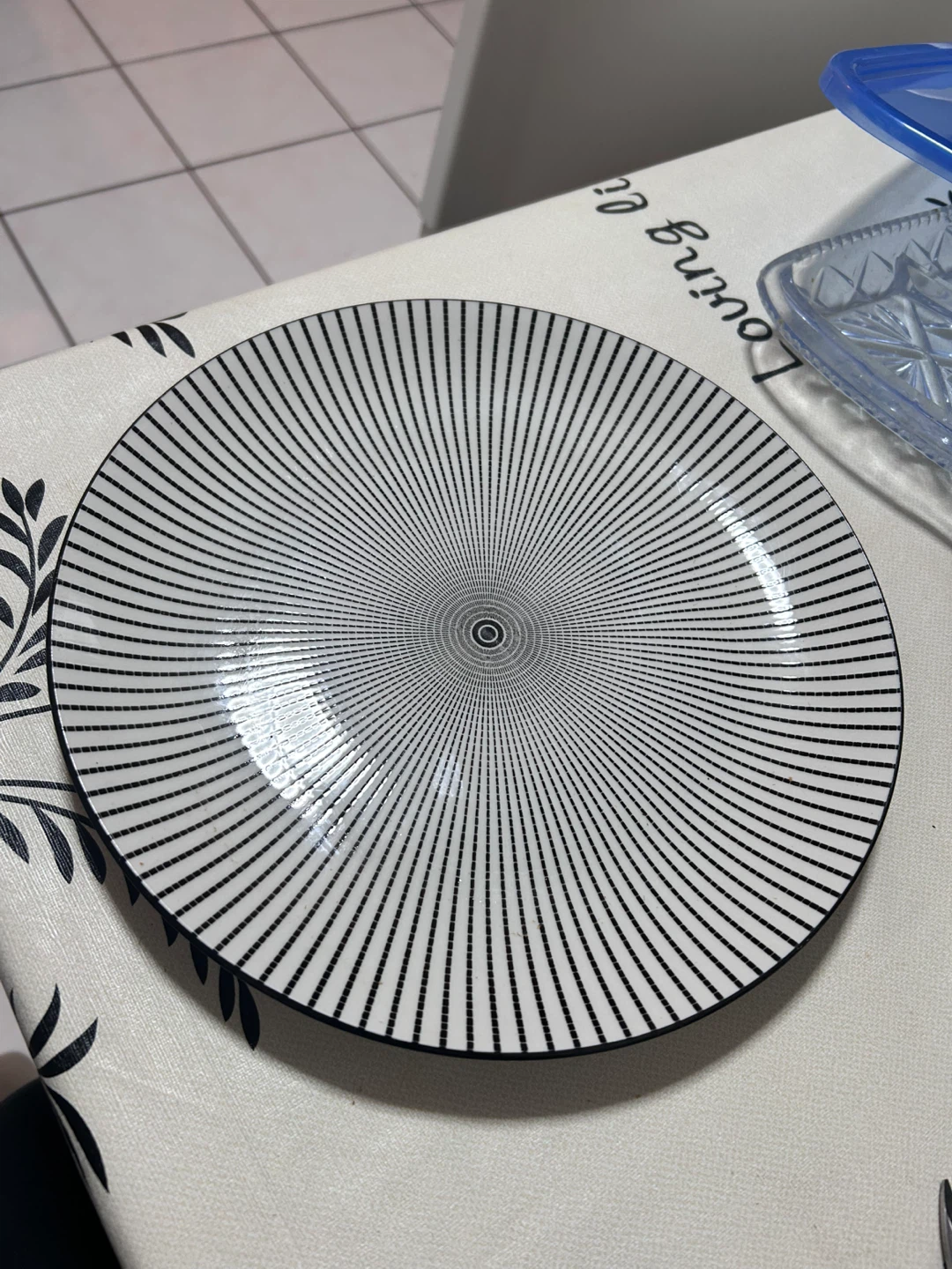 Set of Black and White Patterned Dinner Plates