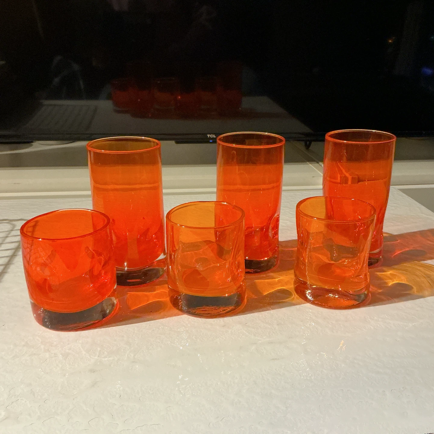 Set of 6 Orange Glass Tumblers