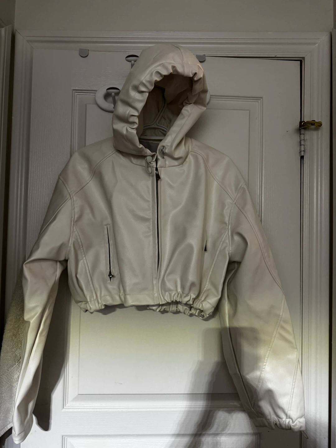 Khy Off-White Faux Leather Hooded Jacket - Size XS