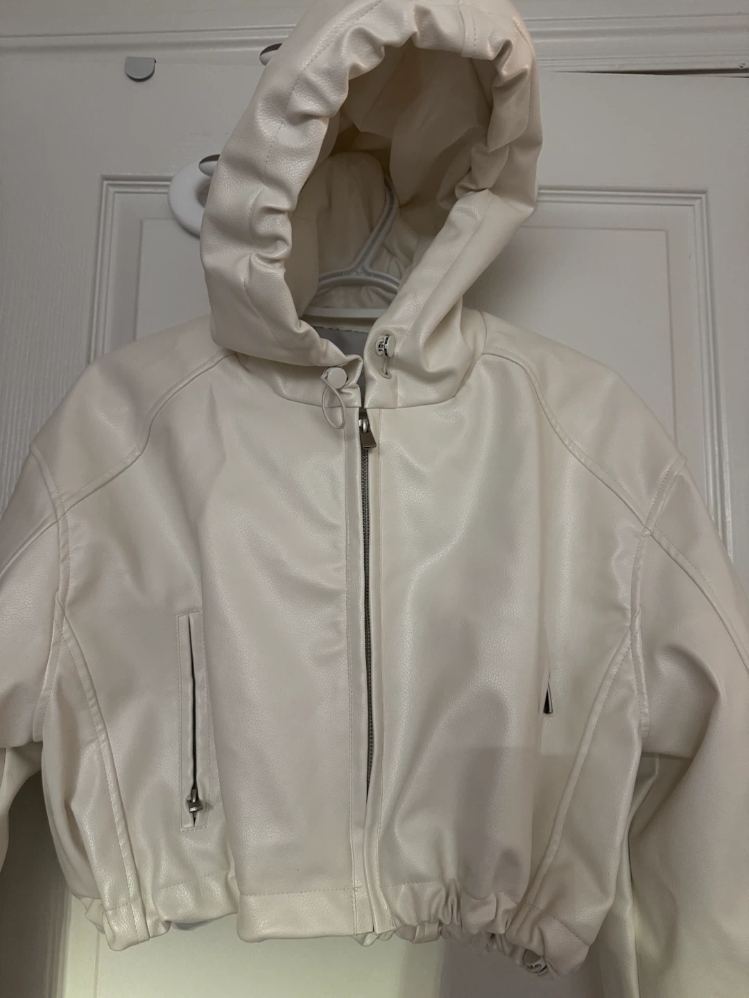 Khy Off-White Faux Leather Hooded Jacket - Size XS - photo 2