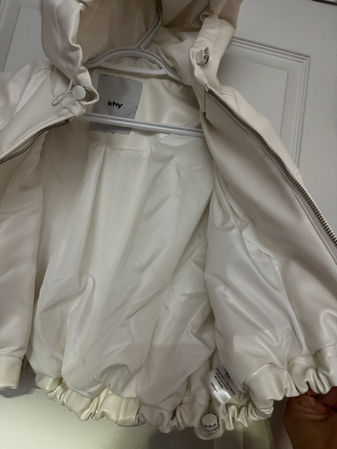 Khy Off-White Faux Leather Hooded Jacket - Size XS - photo 3