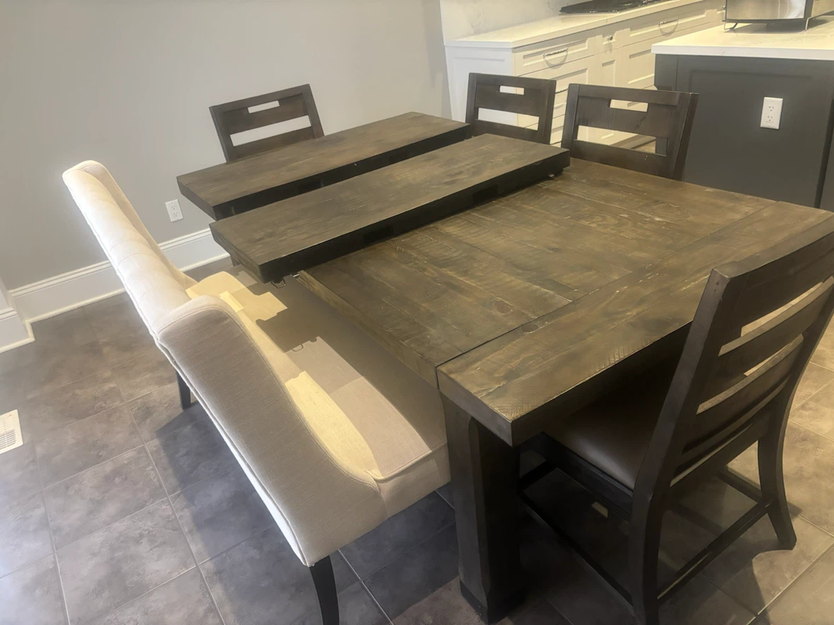Dark Wood Dining Table with Chairs and Bench