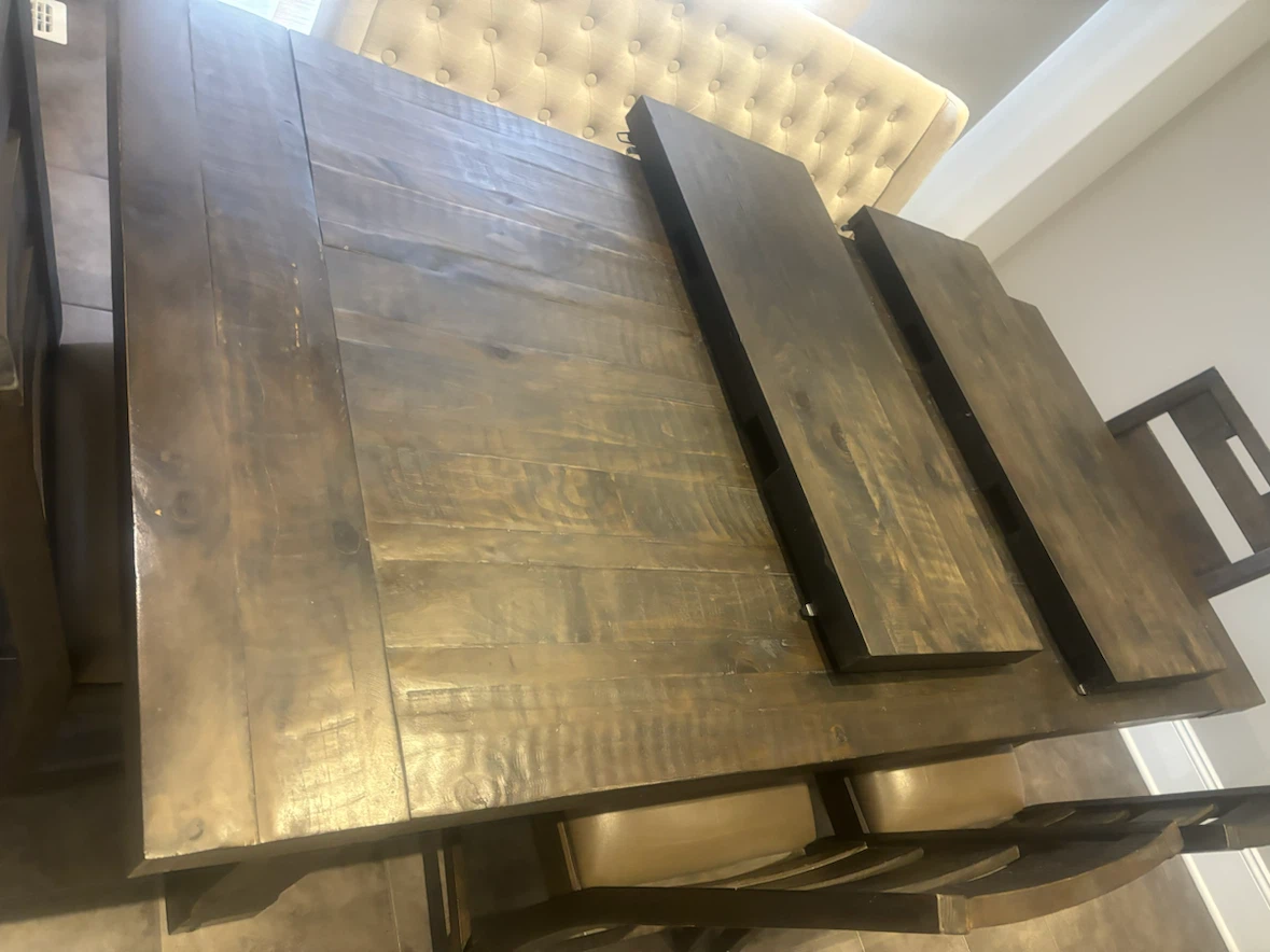 Dark Wood Dining Table with Chairs and Bench - photo 2