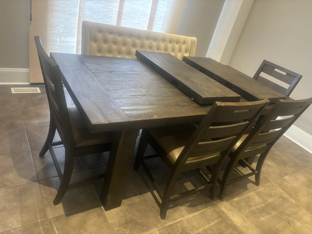 Dark Wood Dining Table with Chairs and Bench - photo 3