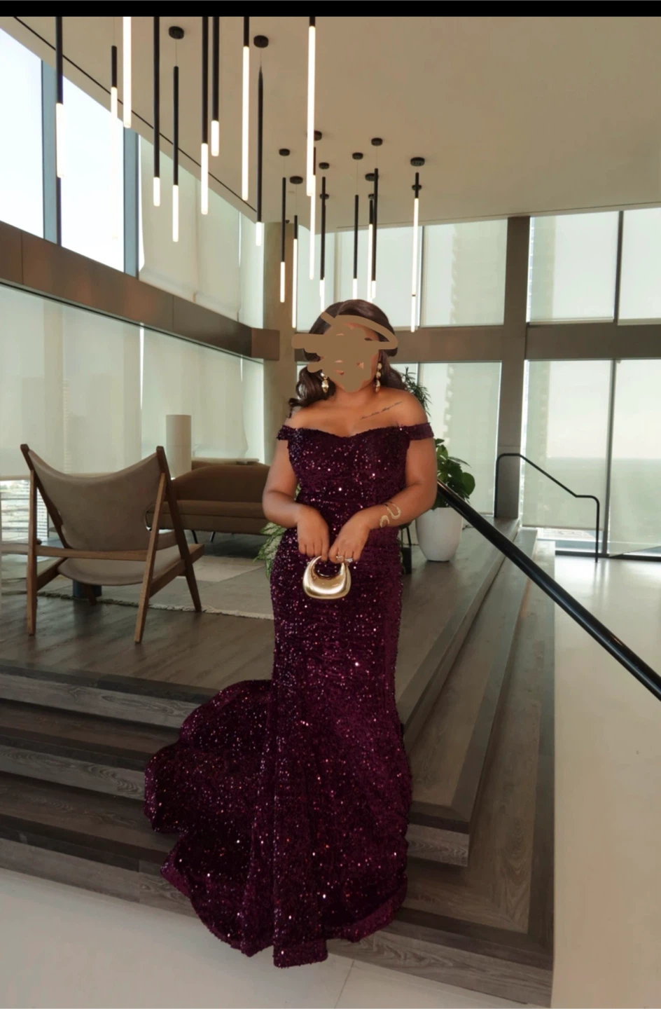 Deep Purple Sequin Off-Shoulder Gown