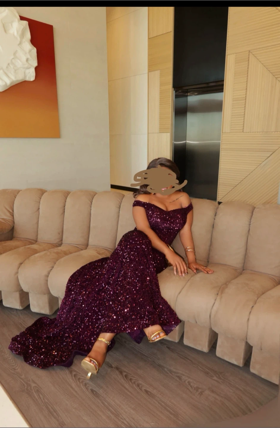 Deep Purple Sequin Off-Shoulder Gown - photo 3