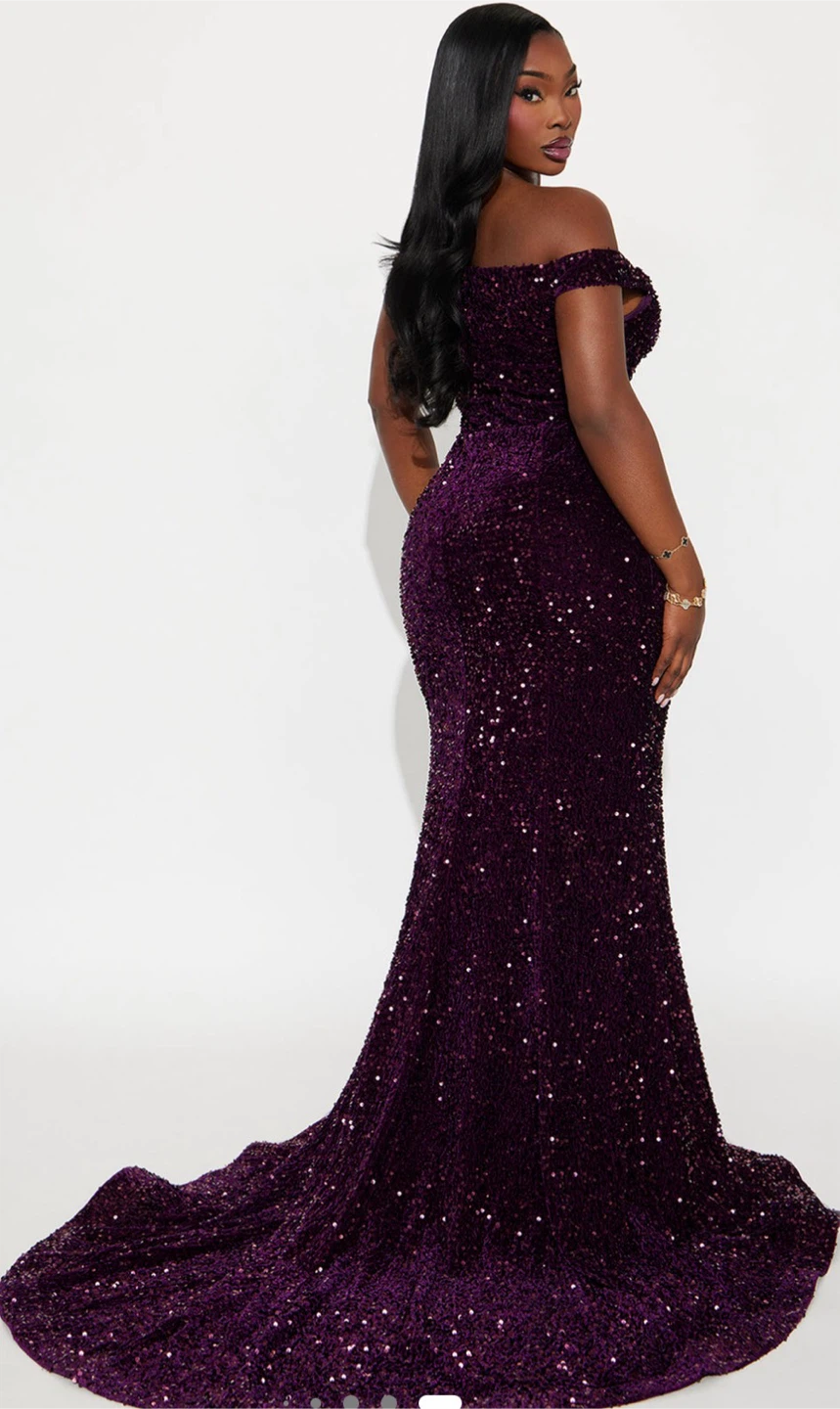 Deep Purple Sequin Off-Shoulder Gown - photo 4