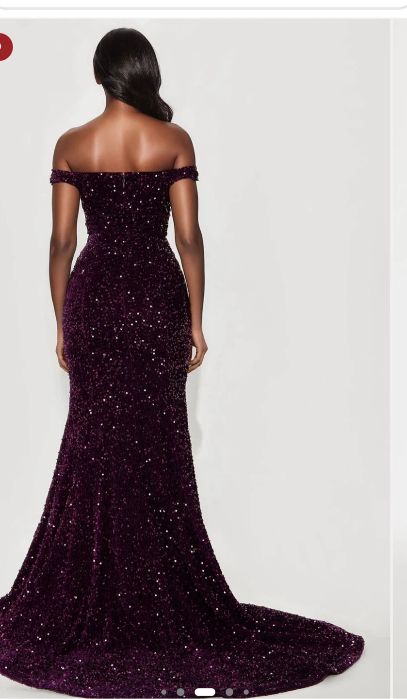 Deep Purple Sequin Off-Shoulder Gown - photo 5