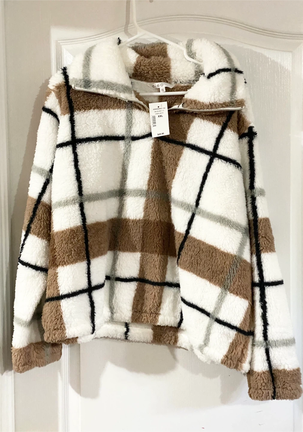 Cleo Plaid Sherpa Quarter-Zip Sweater