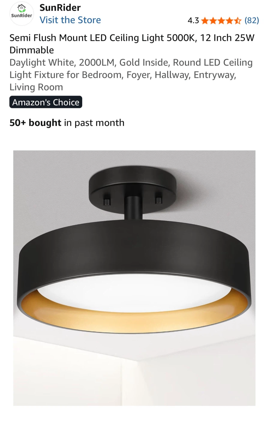 SunRider 12 Inch Semi Flush Mount LED Ceiling Light