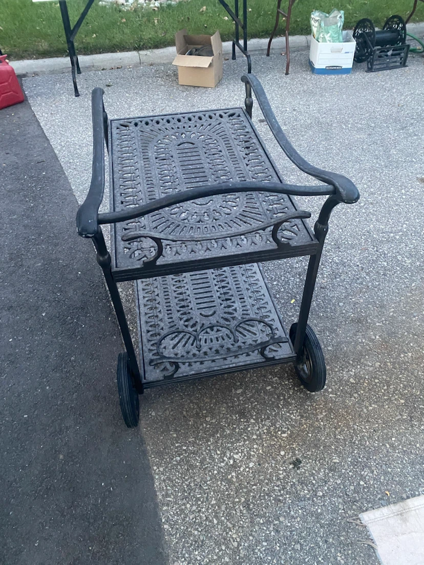 Vintage black metal serving cart