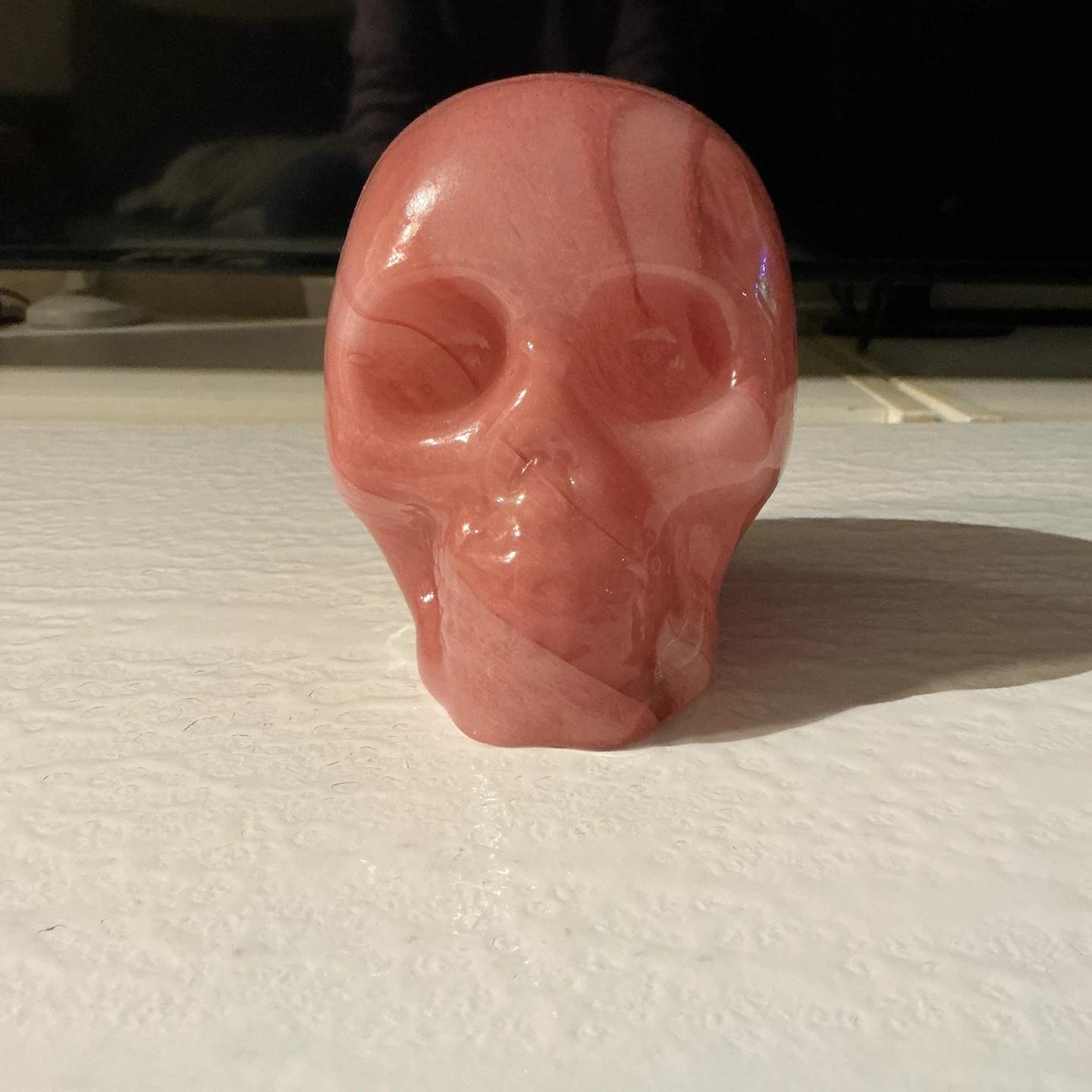 Pink Swirl Glass Skull Decor