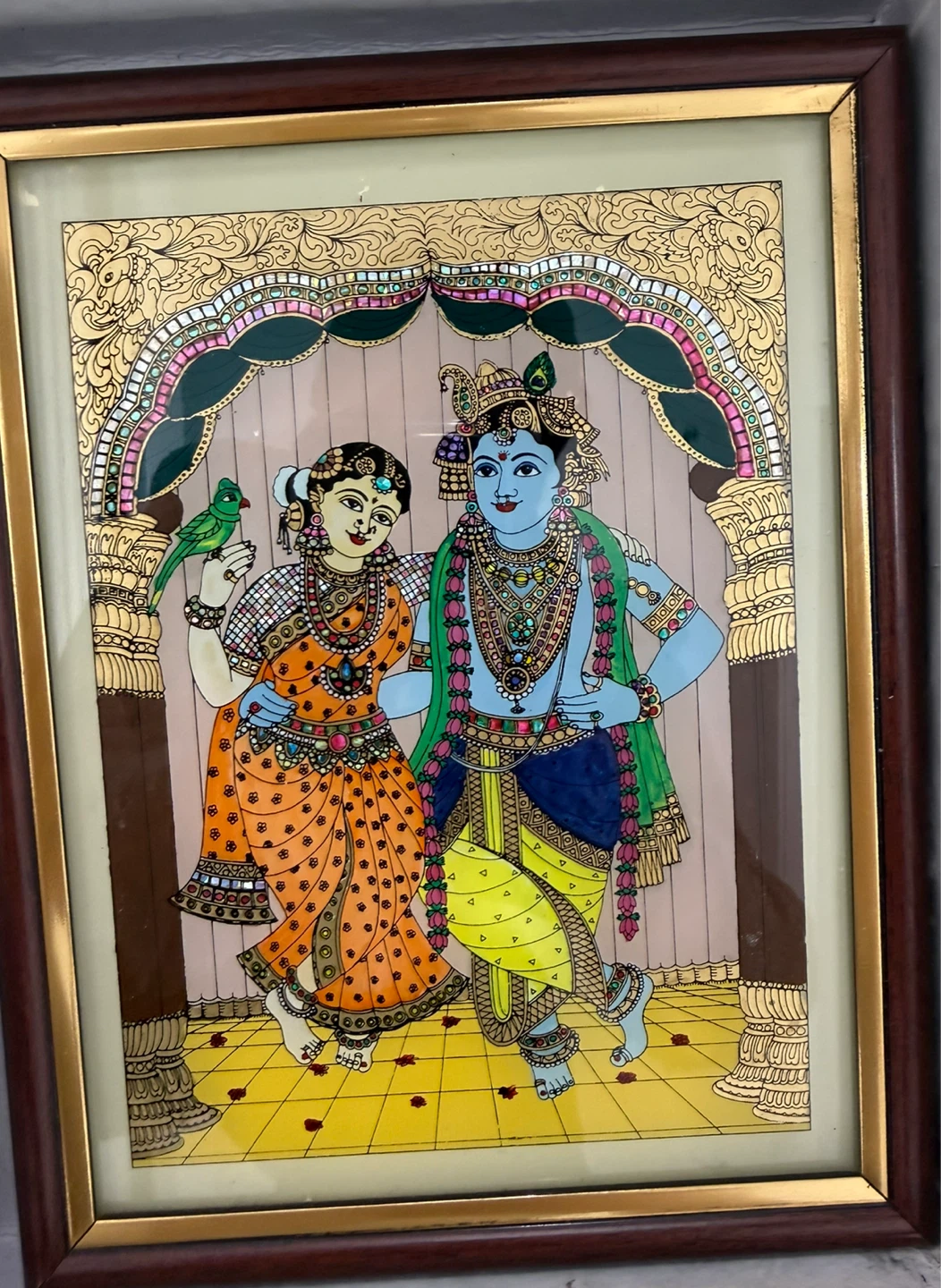 Tanjore Style Radha Krishna Framed Painting