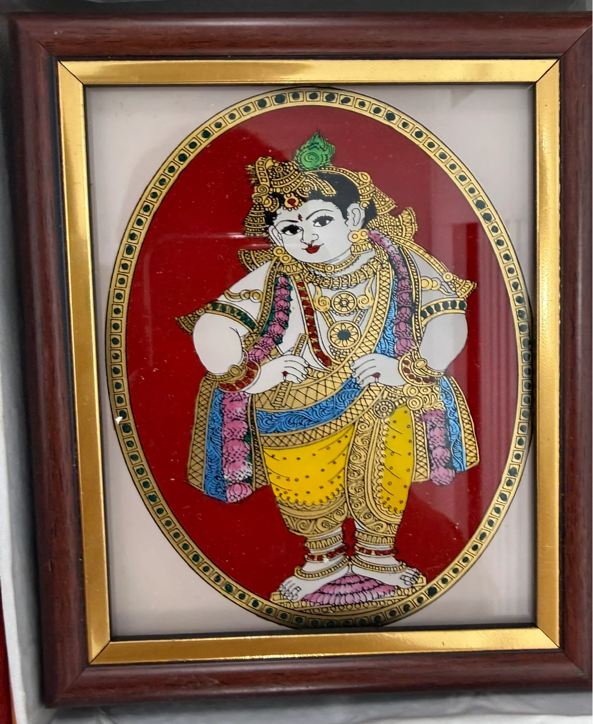 Framed Lord Krishna Tanjore-style Painting