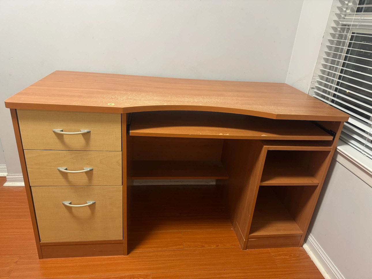 Computer desk with drawers and keyboard tray